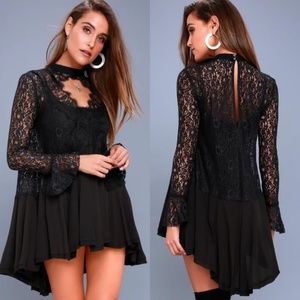 Free People Long Sleeve Black Lace Tunic - Sz M